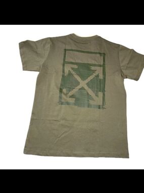 Off-White Olive Green Short Sleeve Tee with Graphic Back Kids Size 16